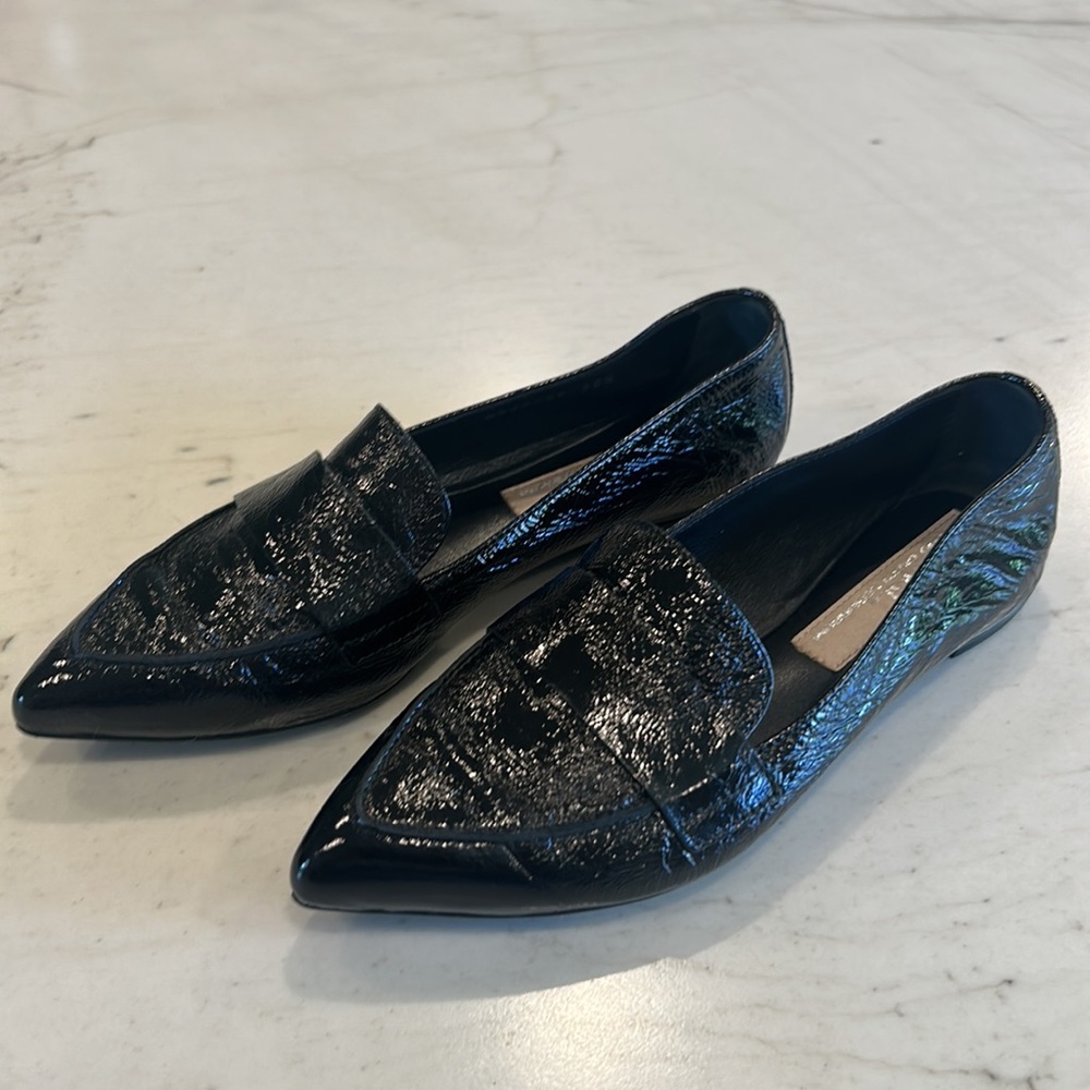 AGL black leather pointed toe loafers + dust cover
